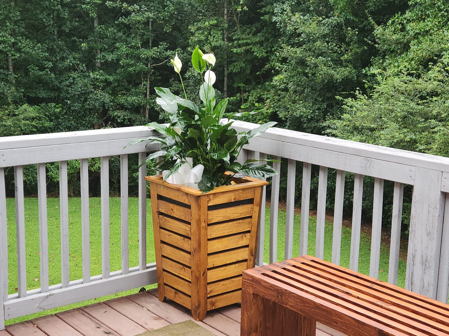 Tall Tapered Planter - Pine Wood, Varnish Finish