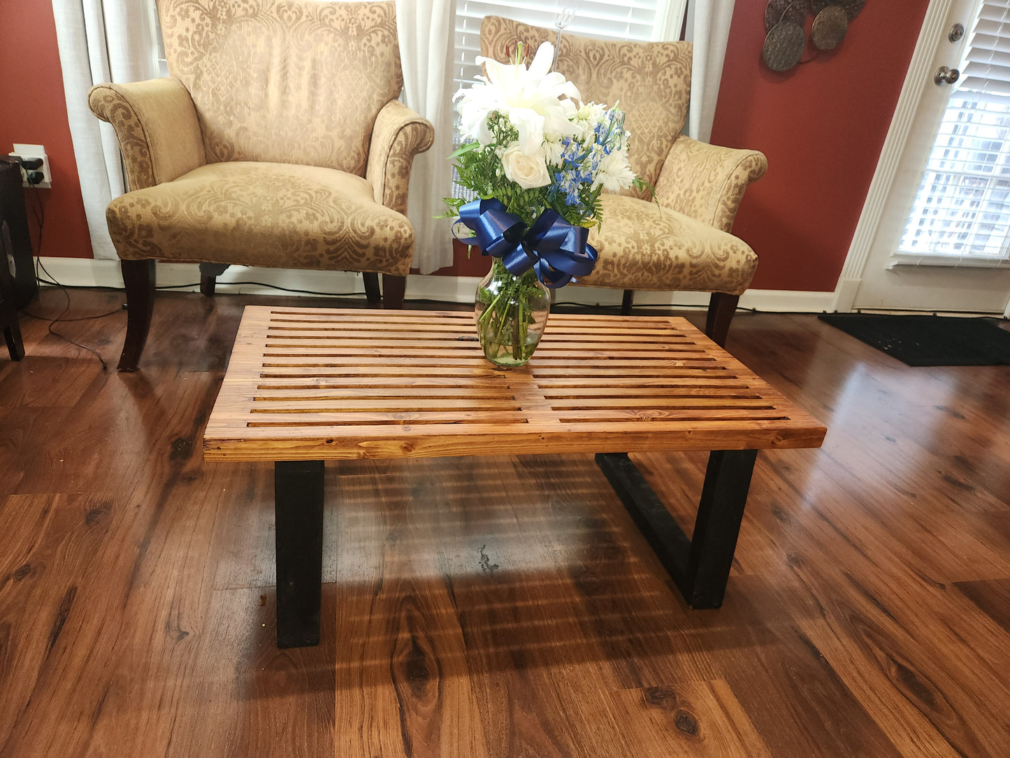 Modern Mid-Century Rustic Slated Coffee Table