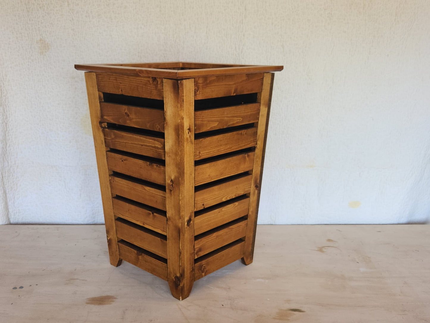 Tall Tapered Planter - Pine Wood, Varnish Finish