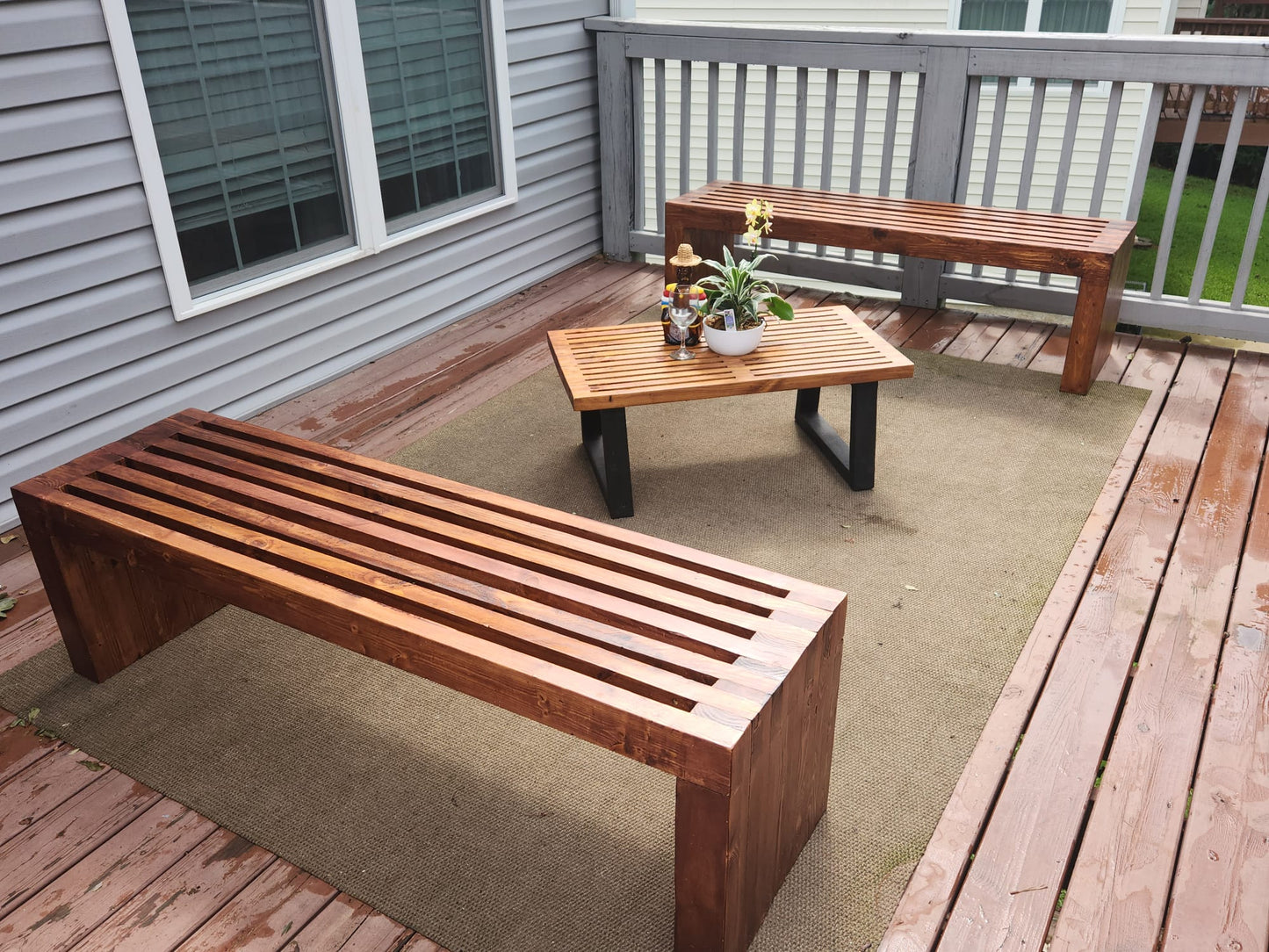 Modern Mid-Century Rustic Slated Coffee Table