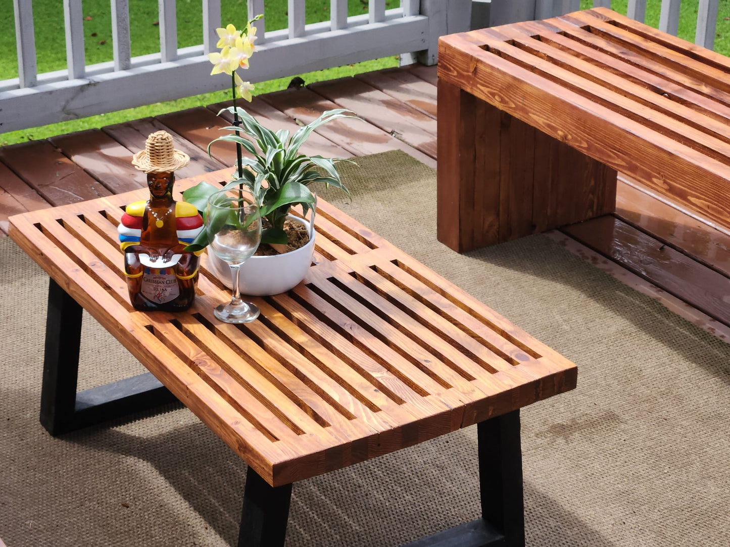 Modern Mid-Century Rustic Slated Coffee Table